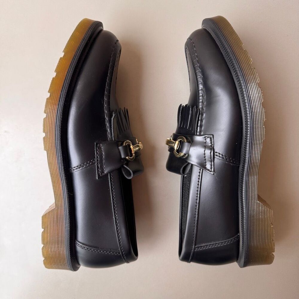 Dr. Martens Adrian Snaffle Smooth Leather Kiltie Loafers Black Gold Womens 8US - Picture 6 of 12